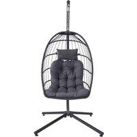 Living and Home Egg-Shaped Hanging Chair with Soft Cushion & Headrest in Black