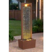 Teamson Home Large Outdoor Straight Water Feature, Modern Waterfall Effect with LED Lights, Red Rock