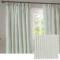 Yard Hebden Striped 100% Cotton Lined Pencil Pleat Curtain Pair in Pale Green | Size: 168 cm width x 183 cm drop