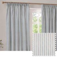 Yard Hebden Striped 100% Cotton Lined Pencil Pleat Curtain Pair in Pale Blue | Size: 229 cm width x 183 cm drop