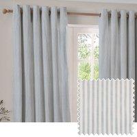 Yard Hebden Striped 100% Cotton Lined Eyelet Curtain Pair in Baby Blue | Size: 168 cm width x 183 cm drop