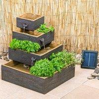 Primrose Dalton 4 Tier Cascading Solar Water Feature & Herb Patio Planter H42cm in Natural