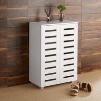 Home Source 2 Door Shoe Storage Cabinet with Slatted Doors & Adjustable Shelving in White