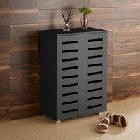 Home Source 2 Door Shoe Storage Cabinet with Slatted Doors & Adjustable Shelving in Black