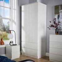 Home Source Wardrobe 2 Door 2 Drawer Storage Cabinet Modern Home Bedroom Unit in White