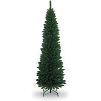 Shatchi 8FT Green Artificial Flocked Slim Christmas Pencil Tree Holiday Home Decorations with Pointed Tips & Metal Stand