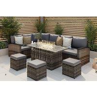 Furniture Maxi Rosen 9 Seater Fire Pit Rattan Garden Furniture Corner Dining Sofa Set in Grey