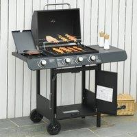 OUTSUNNY Gas Barbecue Grill 3+1 Burner Garden BBQ w/ Large Cooking Area in Black