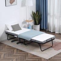 HOMCOM Folding Bed with 10cm Mattress Portable Guest Bed with Metal Frame in White