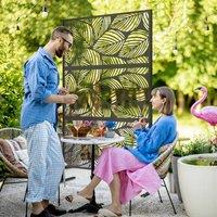 OUTSUNNY 6.5FT Metal Outdoor Privacy Screen Panel w/ Stand, Leaf Style in Black