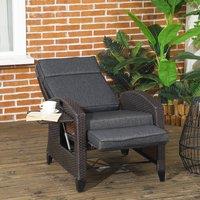 OUTSUNNY Garden Recliner w/ Cushion, Reclining Rattan Chair in Dark Grey