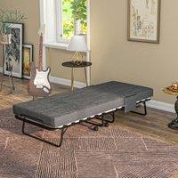 HOMCOM Folding Bed with Mattress Foldable Guest Bed on Wheels w/ Cover Dark Grey | Size: Single