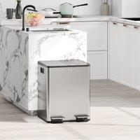 HOMCOM 2 x 20L Dual Kitchen Bin Fingerprint Proof for Recycling & Waste in Silver