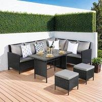 Home Garden Direct Thalia - Rattan Corner Sofa Set with Polywood Table & stools - Black - 8 Seats