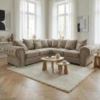 Abakus Direct Verona Linen Corner Sofa with Button Detail in Taupe