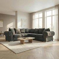 Abakus Direct Verona Linen Corner Sofa with Button Detail in Dark Grey