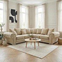 Abakus Direct Verona Linen Corner Sofa with Button Detail in Cream