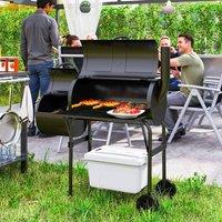 OUTSUNNY Portable Outdoor Charcoal Grill BBQ Grill with Offset Smoker Black | Size: Large