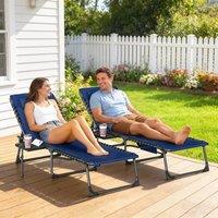 OUTSUNNY Folding Sun Loungers with 5-Level Back, Cup Holder in Dark Blue | Size: 190 cm x 60 cm