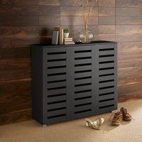 Home Source Oslo 3 Door Shoe Storage Cabinet Unit Cupboard Slatted Doors in Black