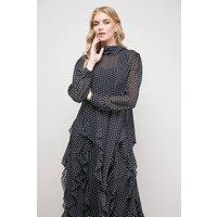 Oasis Women's Printed Frill Detail Tie Neck Midaxi Dress in Black | Size: 10