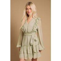 Oasis Women's Ruffle Boho Mini Dress in Green | Size: 8