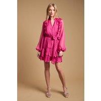 Oasis Women's Ruffle Boho Mini Dress in Magenta Pink | Size: 12