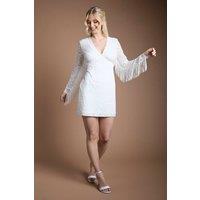 Oasis Women's Fringed Lace Long Sleeve Wedding dress in Ivory | Size: 10