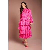 Coast Women's Jacquard Tiered Midi Dress in Hot Pink | Size: 8
