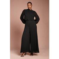 Coast Women's Long Sleeve Pearl Embellished Pleated Jumpsuit in Black | Size: 12