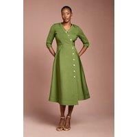 Coast Women's Ribbed Bandage Button Down Midi Dress in Olive | Size: 14