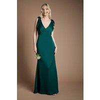 Coast Women's Honoured Satin Back Crepe V Neck Tie Shoulder Maxi Bridesmaid Dress in Emerald | Size: 16