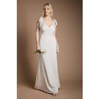 Coast Women's Honoured Satin Back Crepe V Neck Tie Shoulder Maxi Bridesmaid Dress in Champagne | Size: 12