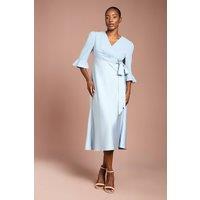 Coast Women's Ruffle Sleeve Satin Back Crepe Wrap Dress in Pale Blue | Size: 18