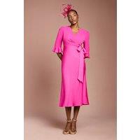Coast Women's Ruffle Sleeve Satin Back Crepe Wrap Dress in Hot Pink | Size: 12