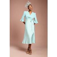 Coast Women's Ruffle Sleeve Satin Back Crepe Wrap Dress in Duck Egg | Size: 8
