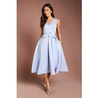 Coast Women's Lisa Tan Structured Satin Pleated Peplum Midi Dress in Blue | Size: 10
