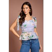 Coast Women's Printed Bow Shoulder Top in Lilac | Size: 12