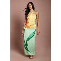 Coast Women's Petite Large Scale Floral Placement Print Halterneck Pencil Dress in Sage | Size: 10