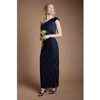 Coast Women's One Shoulder Bow Detail Lace Bridesmaid Dress in Navy | Size: 8