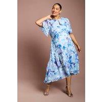 Coast Women's Plus Floral Print Tiered Midi Dress in Blue | Size: 18