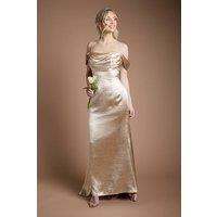 Coast Women's High Gloss Drape Cowl Bridesmaid Maxi Dress in Champagne | Size: 8