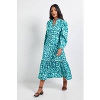 Wallis Women's Petite Floral Waffle Button Midi Dress in Green | Size: 12