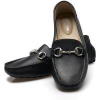 Lands' End Women's Leather Moccasin Horse Bit Loafers in Black | Size: 6