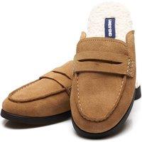 Lands' End Women's Faux Fur Lined Suede Mules in Beige | Size: 7
