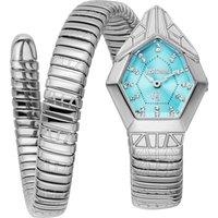 Just Cavalli Women's Silver & Tiffany Dial Snake Diamond 316L Stainless Steel Watch