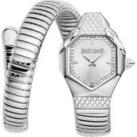 Just Cavalli Women's Snake Watch, Silver Color Case, Silver Dial, Stainless Steel Bracelet