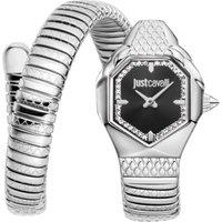 Just Cavalli Women's Snake Watch, Silver Color Case, Black Dial, Stainless Steel Bracelet