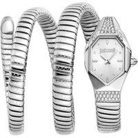 Just Cavalli Women's Snake Watch Silver Color Case, Silver Dial SS Bracelet