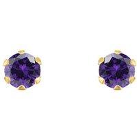 Jewelco London Women's 9ct Gold Purple CZ Solitaire Claw Set Stud Earrings, 3mm ⅕ Carat